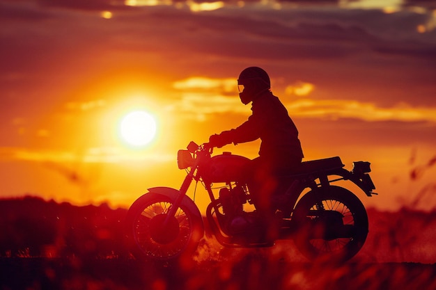 Man op fiets met helm bij zonsondergang