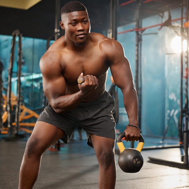 Man op Kettlebell Workout Sexy Aziatische Sportman Met Sterk Gezond Spierlichaam Met Zware Fitness