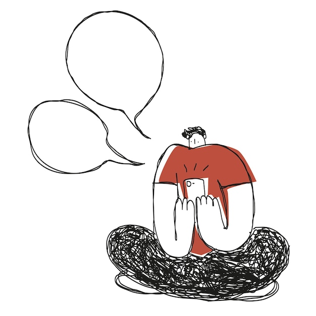 Man op telefoon clipart doorzichtige png in rood shirt