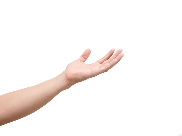 man open hand white isolated white background