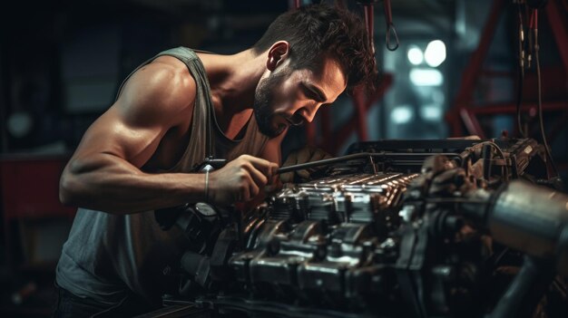 Man Operating Machine in Factory