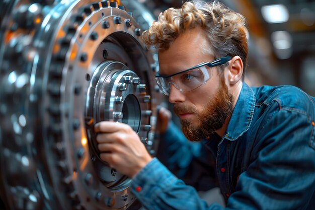 Foto uomo che gestisce una macchina in fabbrica