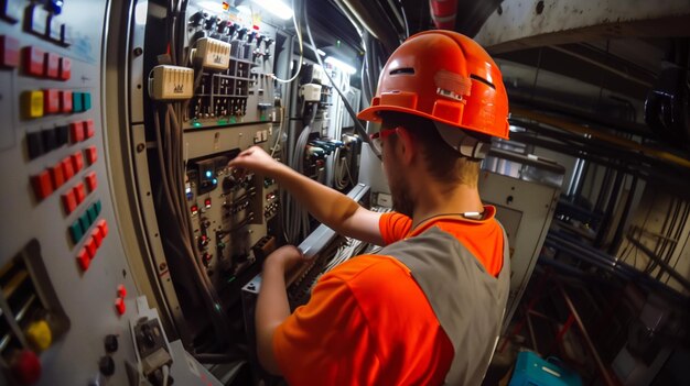 Man in Orange Hard Hat Working on Machine Generative AI