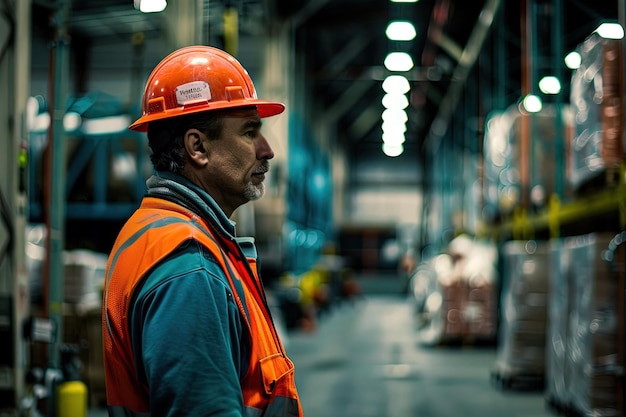 Photo a man in an orange safety vest and hard hat