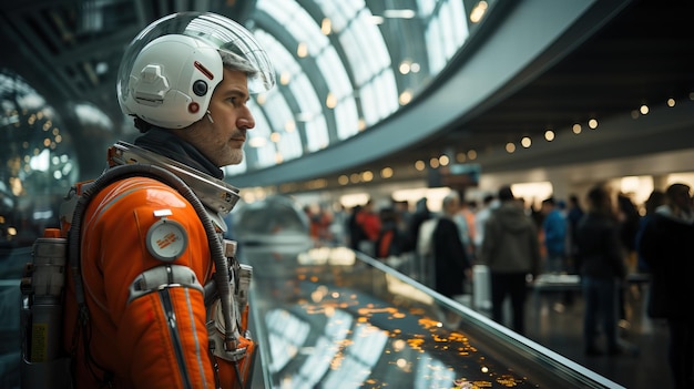 a man in an orange suit and helmet