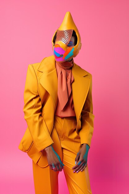 A man in an orange suit with a mask on his face