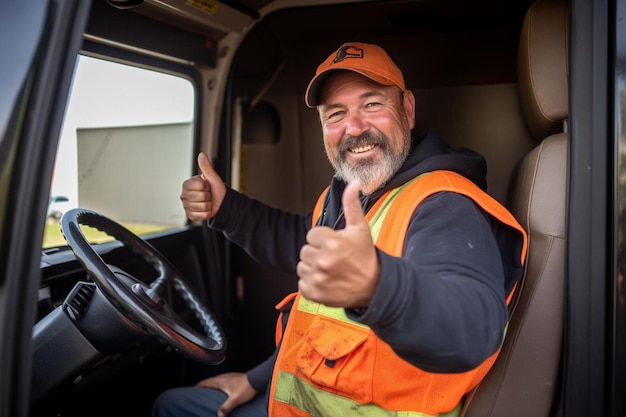 Photo a man in an orange vest giving a thumbs up