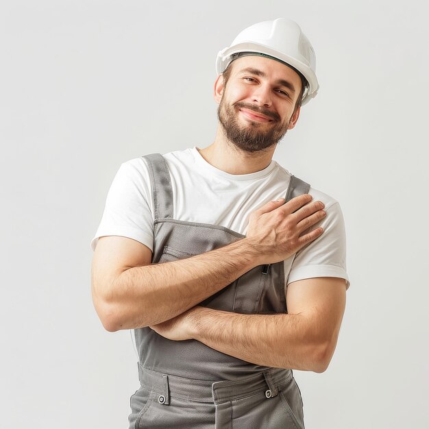 Man in Overalls and Hard Hat at Work