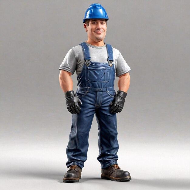 a man in overalls and a helmet