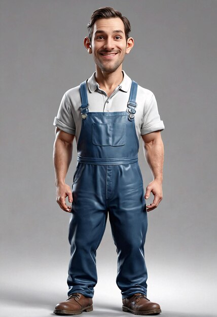 a man in overalls and overalls standing with his hands on his hips