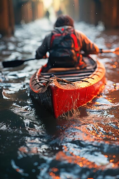 A man paddles a kayak