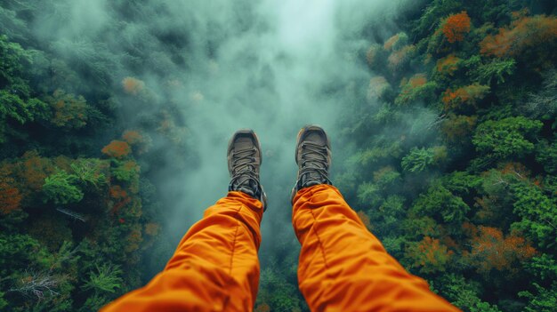 Photo a man parachuting in the forest