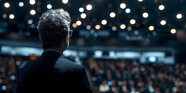 Man Participates in Tech Conference QA Session in a Crowded Auditorium Concept Tech Conference QA Session Crowded Auditorium Audience Interaction Man Speaking