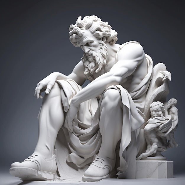 Man philosopher small muscles statue white real picture Ai generated art