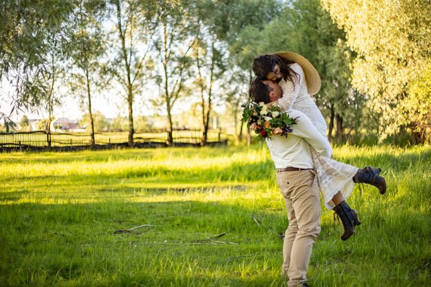 A man picked up a woman in a wedding dress