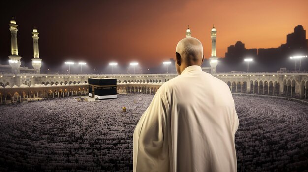 Man in pilgrim performing Haj or Umrah