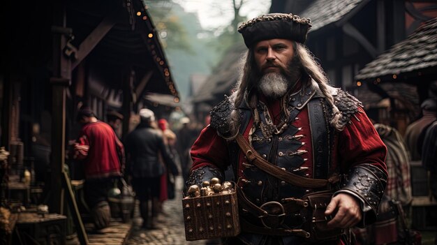 a man in a pirate costume holds a box of eggs