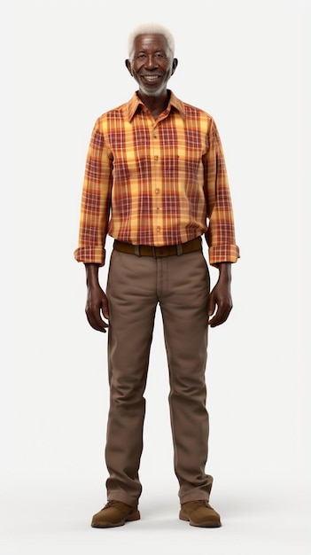 a man in a plaid shirt and khaki pants