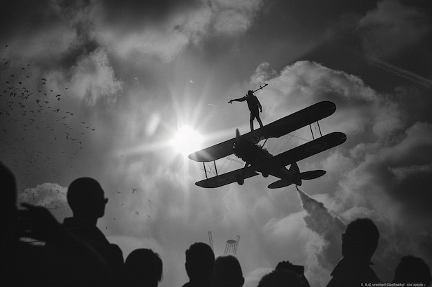 Photo a man on a plane with the word  t  on the bottom of the plane