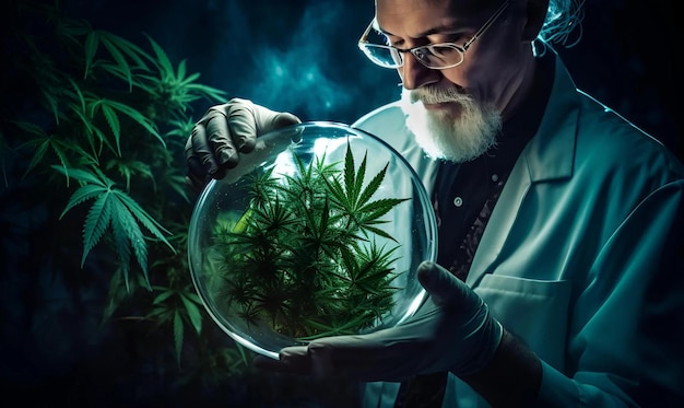 man planting cannabis plant background