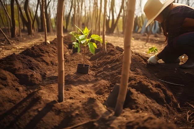 A man planting a tree in a garden