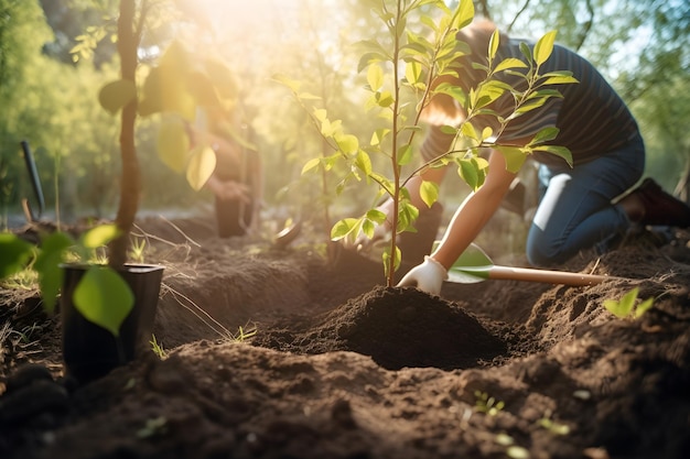 A man planting a tree in a garden