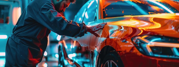 Photo a man plasters a car