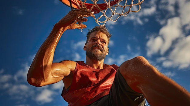 Man playing in basketball in action