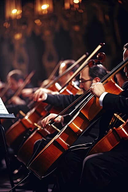 Photo a man playing the cello in front of a piano with a conductor in the background