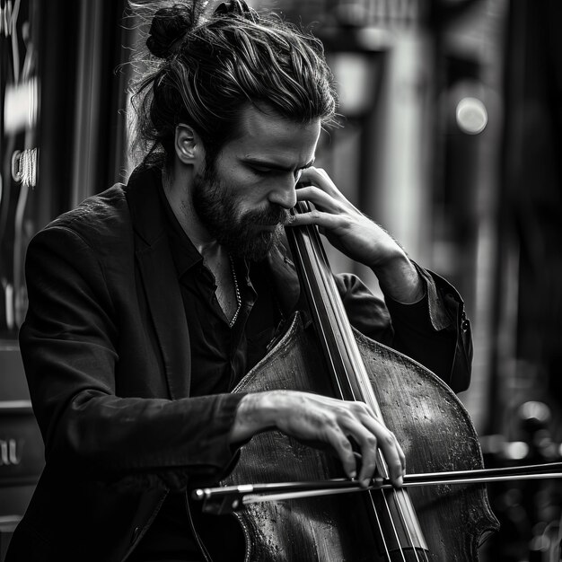 Foto un uomo che suona il violoncello