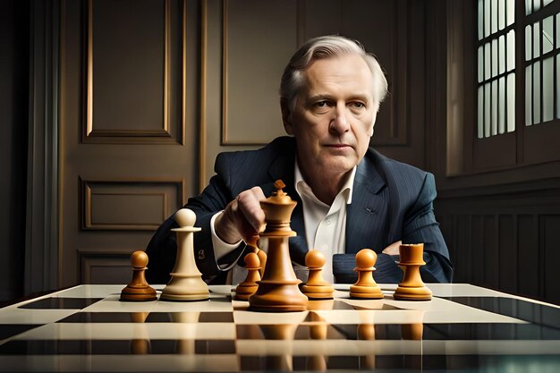 A man playing chess with a chessboard