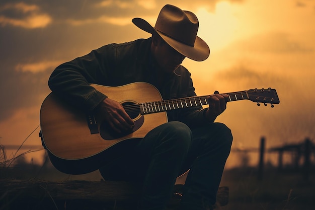 A man playing country music with Guitar instrument