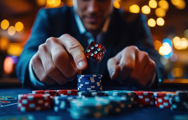 Man Playing Dice in a Casino | Premium AI-generated image