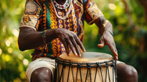 Photo a man playing an ethnic percussion musical instrument jembe drummer playing african music