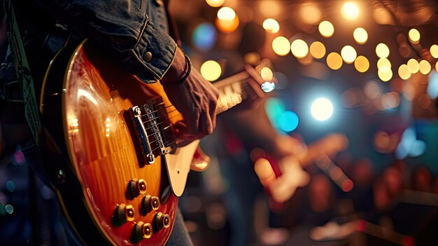 Photo man playing guitar in band