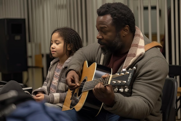 A man playing a guitar to a child Generative Ai