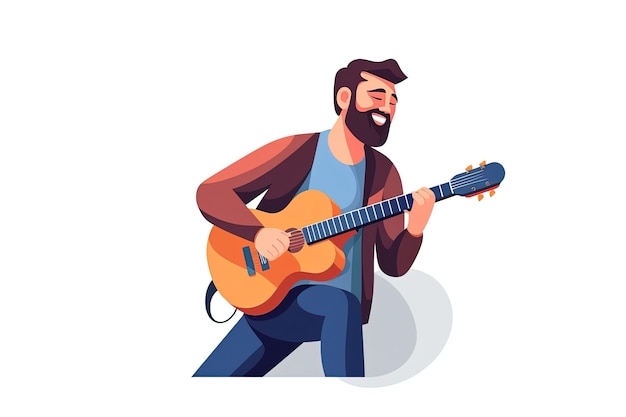 Photo man playing guitar on white background vector illustration