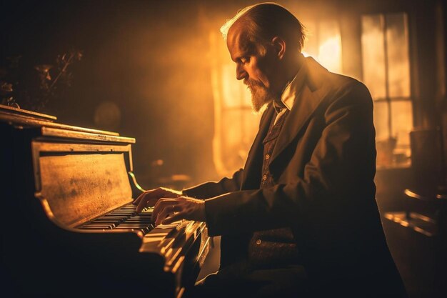 Photo a man playing a piano with a beard playing the piano