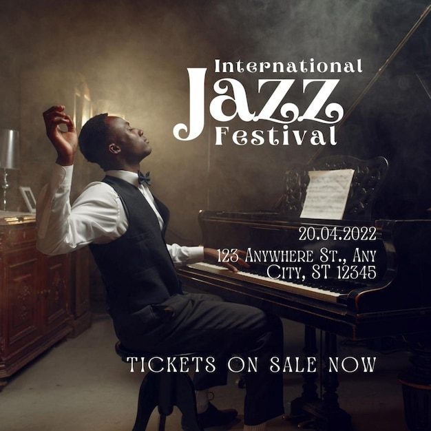 Photo a man playing a piano with a musical performance on the cover