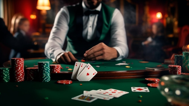 man playing poker casino poker player with chips and cards generative AI