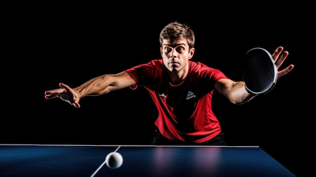 a man playing pool with a red shirt on the front.