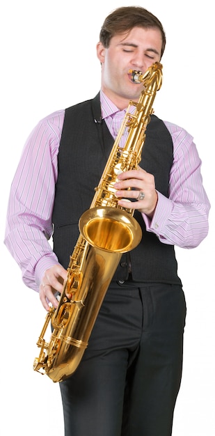 Man playing on a saxophone