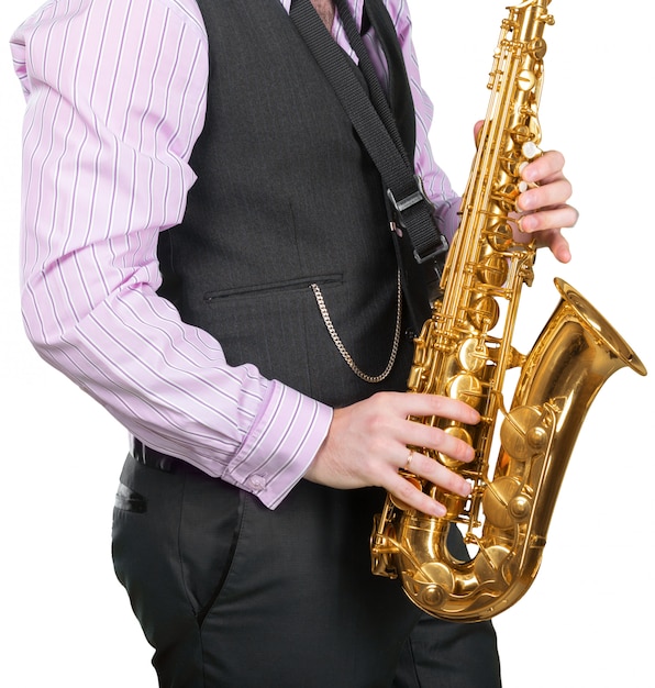 Man playing on a saxophone