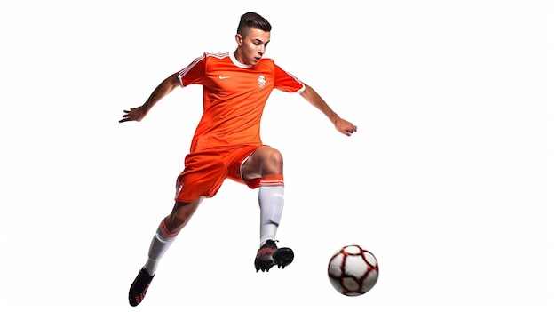 Man playing soccer in action against a white background Image in vector formatThe Generative AI