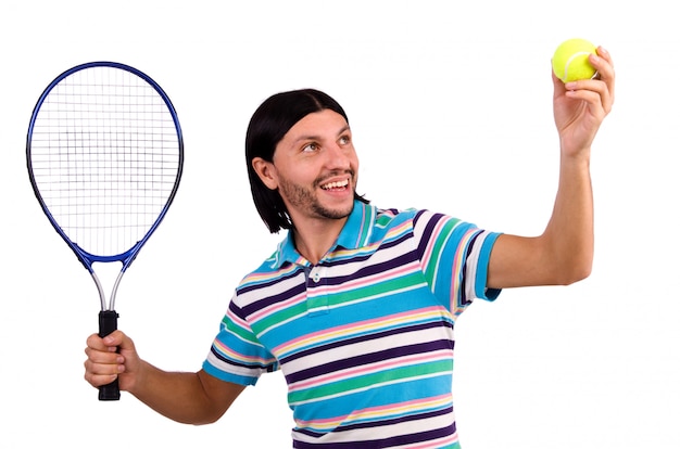 Man playing tennis isolated on white