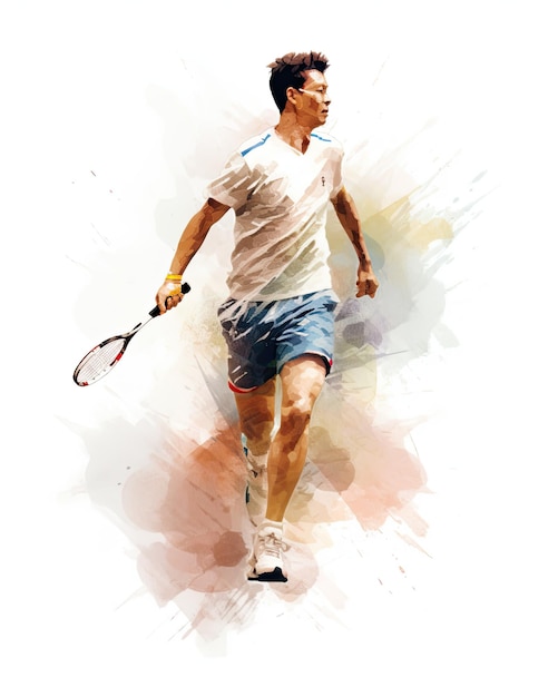 Мужчина играет в теннис с ракеткой в руке.