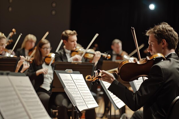 Foto un uomo che suona il violino davanti a un gruppo di persone