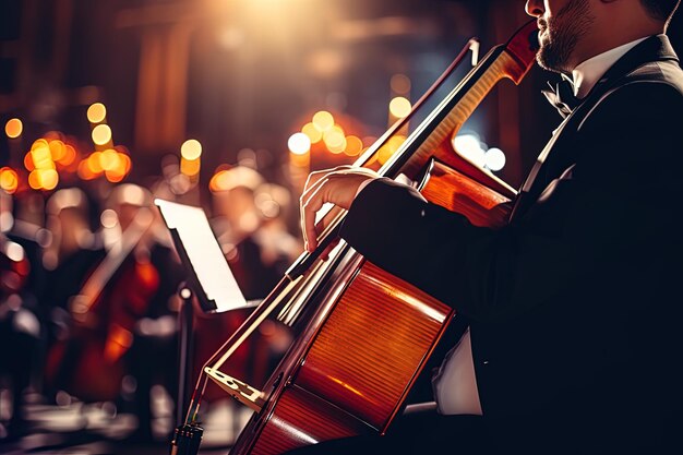 Photo a man playing violin with other musicians in the background