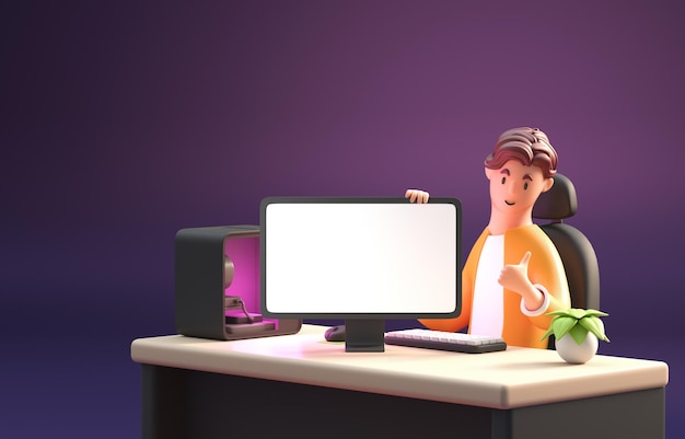 Man Playing with Computer 3D Illustration