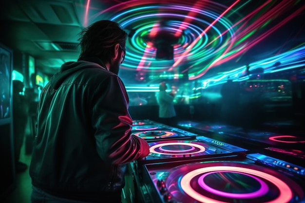 A man plays a game of laser light in a club.